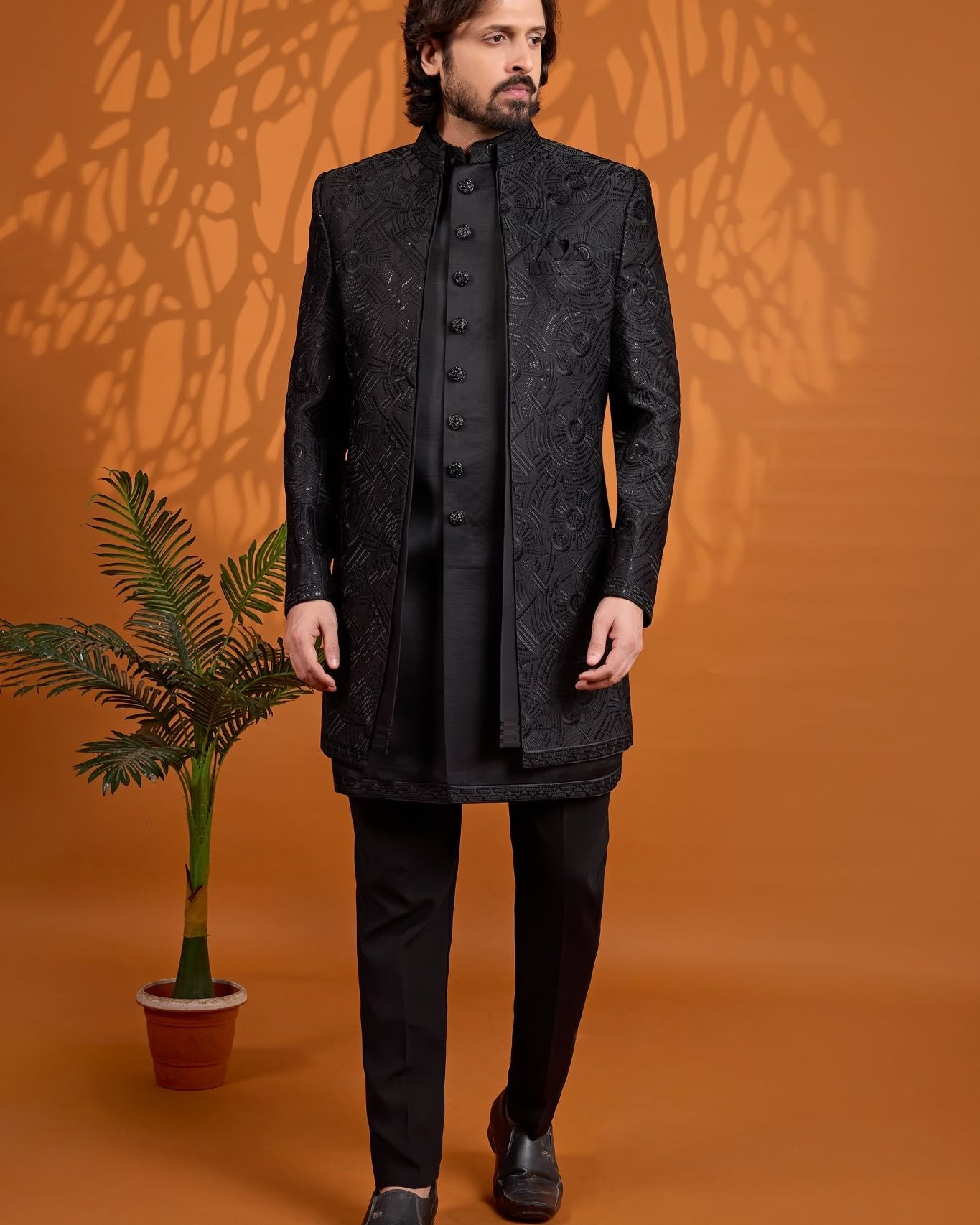 Black Designer Sherwani Jacket Set for Men | Premium Party & Wedding Wear